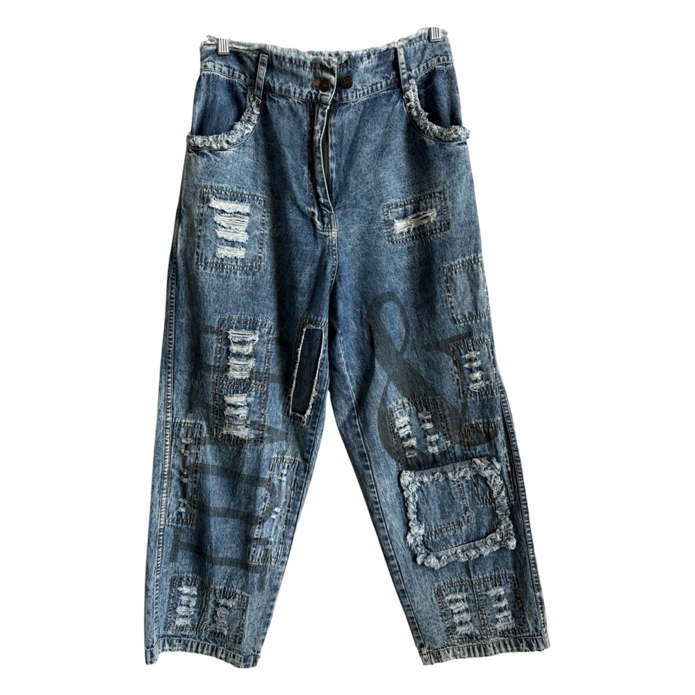 Paper Lace Distressed Patches Love Jeans Patchwork Baggy Graphic Size M Grunge